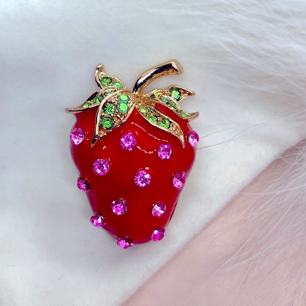 Red Enamel Strawberry Brooch